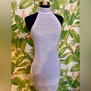 Elegant White Halter Dress with Bling Bling Rhinestone Embellishments